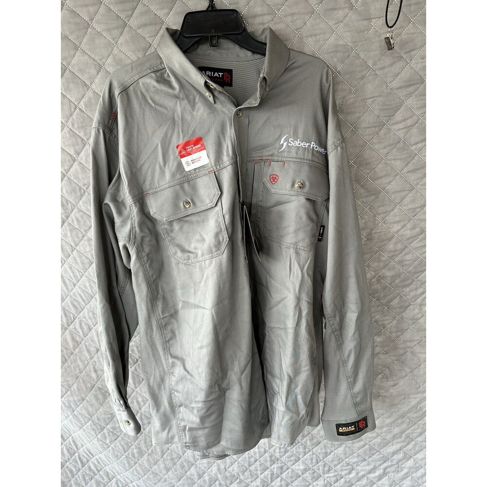 Ariat FR Work Vent Shirt Solid Long Sleeve Button Down Gray Men's Size XL